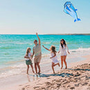 IMAGE Large Dolphin Blue Kite, Frameless Soft Parafoil Giant 3D Beach Kite Easy Fly Breeze Kites for Outdoor, Families, Friends