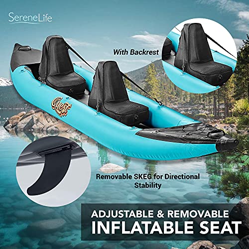 SereneLife 2 Person Inflatable Kayak - Double Kayak with Aluminum Paddles, Repair Kit - Lightweight, Portable Adult Kayaks with High-Output Pump - Durable Vinyl Kayak for Lake, Mild River – Aqua