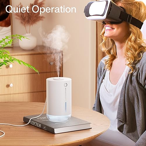 SMARTDEVIL Humidifiers 500ml for Bedroom, Small Desk Humidifier, USB Personal Desktop Humidifier for Bedroom, Office, Travel, Plants, Auto Shut-Off, 2 Mist Modes, Super Quiet, White