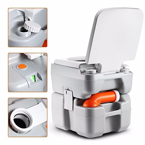 SereneLife Portable Toilet with Carry Bag – Indoor Outdoor Toilet with CHH Piston Pump & Level Indicator – 5.3 Gallon Large Waste Tank – 100-120 Flushes for RV, Camping, Hiking & Boating