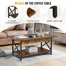 Giantex 2-Tier Industrial Coffee Table, Home Cocktail Table Tea Table with Storage Shelf and X-Shape Steel Frame, Rectangular Living Room Sofa Side Table, Accent Table for Living Room (Rustic Brown)