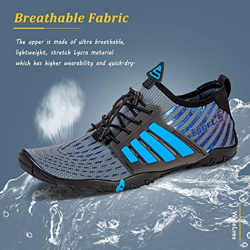 WateLves Water Shoes Mens Womens Beach Swim Shoes Quick-Dry Aqua Socks Pool Shoes for Surf Yoga Water Aerobics, B/Blue Gray, 8.5 Women/7 Men