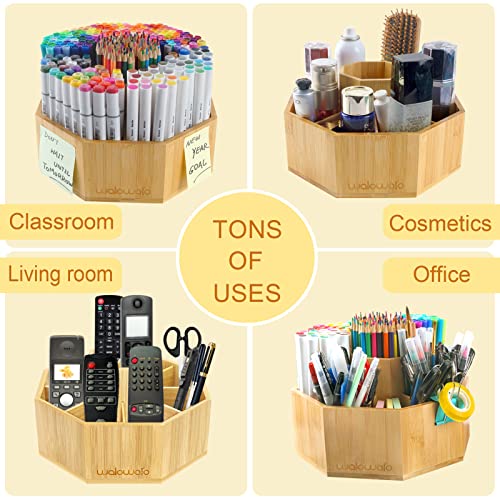 Utoplike Bamboo Rotating Art Supply Desk Organizer,Pencil Holder Organizer,  Desktop Storage Caddy for Pen,Colored Pencil,Crayon,Paint Brushes,Art