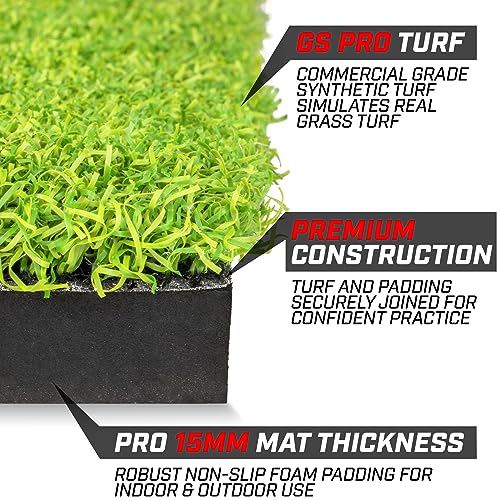 GoSports Golf Hitting Mat PRO 5' x 5' Artificial Turf Mat for Indoor/Outdoor Practice - Includes 3 Rubber Tees