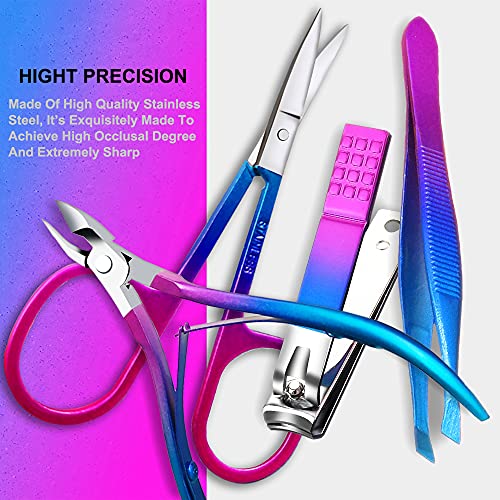 IFAN Professional Nail Clipper Nail File Nail Cutter 15PCS in 1 Rainbow Stainless Steel Manicure Set Pedicure Combo Facial Care Tools for Household Travel Portable Women