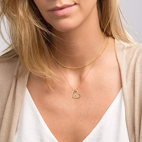 M MOOHAM CZ Heart Initial Necklaces, 14K Gold Filled Heart Initial Necklaces for Teen Girls Women, Dainty Letter Necklace for Women Kids Girls Jewelry Cute Heart Necklace Jewelry for Girls Gifts, Brass, Cubic Zirconia