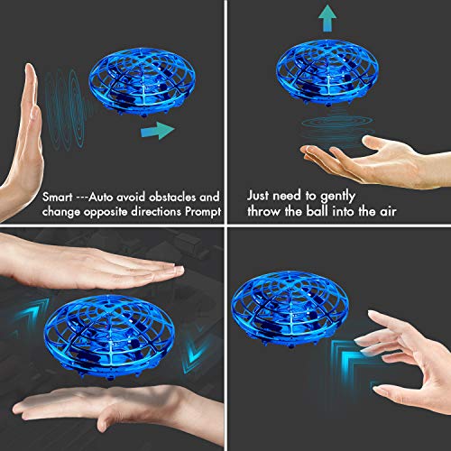 BlueFire Mini Drone for Kids Hand-Controlled Flying Ball Portable Pocket Quadcopter with 360°Rotating and Shinning LED Lights UFO Toy Intelligence Sensor Aircraft Flying Toy for Boys(Blue)
