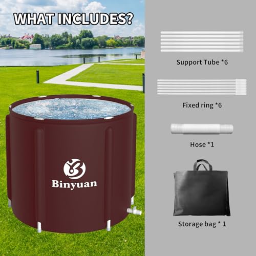 Ice Bath Tub for Athletes Portable Cold Plunge Tub Ice Bath Cold Plunge Tub Outdoor Ice Barrel Ice Bath Tub For Adults Cold Therapy Tub for Recovery (BY9001 New reddish brown-29.5"Φ x 26.8"H)