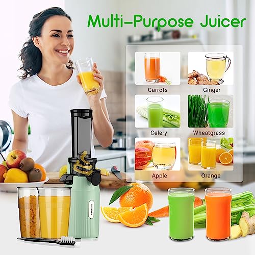 Electric Juicer Fruits Cold Press Squeezer Vegetable Processor Slow Masticating Juicer 200W for Vegetables Celery Wheatgrass Watermelon Leafy Greens Carrot, Slow Juicer with Big Wide Chute 800ml Cup