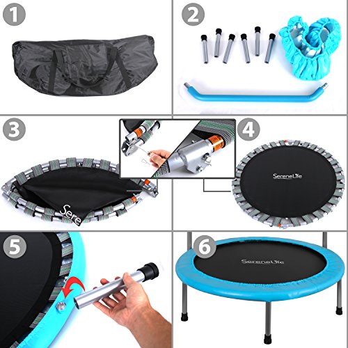 SereneLife Portable & Foldable Trampoline - 40" in-Home Mini Rebounder with Adjustable Handrail, Fitness Body Exercise, Springfree Safe for Kids - SLELT403