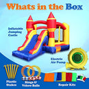SereneLife Inflatable Bounce House Castle Bouncer - In/Outdoor Portable Jumping Bounce Castle w/Slide, Safety Net - Kids Castle Party Bounce House - Ocean Balls, Air Pump, Carry Bag -SLIB970