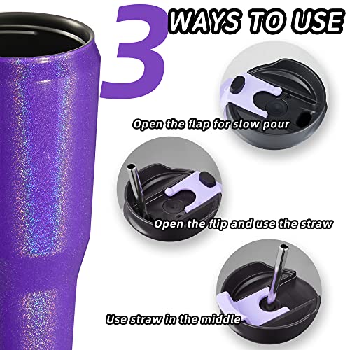 Zibtes 40oz Insulated Tumbler With Lid and Straws, Stainless Steel Double Vacuum Coffee Tumbler With Handle, Keeps Drinks Cold up to 34 Hours or Hot for 12 Hours(Glitter Purple 1 pack)