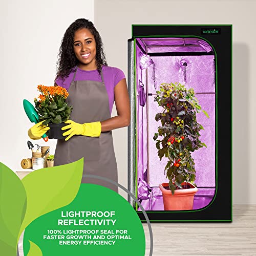 SereneLife Medium Hydroponic Grow Tent Garden-36'' x 36'' x 72'' Indoor Plant Growing System w/Durable Reflective 600D Mylar,Observation Window-Includes Removable Floor Tray,Pole Shelf