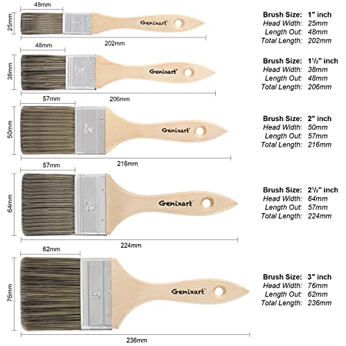 Genixart Chip Brush Set, Multi-Purpose Masonry Paint Brushes for Walls Painting Staining Varnishing Cleaning (Assorted Sizes)