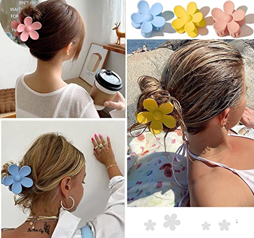 8PCS 4.1 Inch Summer Matte Hair Claw Clips & Flower Claw Clips, Square Large Claw Clips for Women Girls, Strong Hold Hair Accessories for Thick, Thin, Curly, Long and Fine Hair