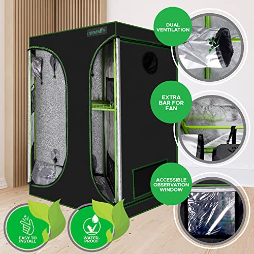 Lightweight Hydroponic Grow Tent Garden - 36'' x 24'' x 53'' Indoor Plant Growing System w/Durable Reflective 600D Mylar, Observation Window - Includes Removable Floor Tray, Pole Shelf