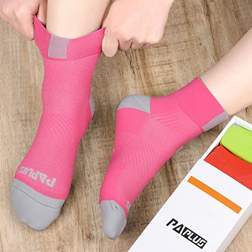 PAPLUS Women's Quarter Compression Socks 6 Pairs, Cushion Running Athletic Sport Ankle Socks with Arch Support, Multicolor（6 Pairs）, Small-Medium