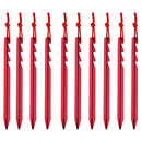 NUZAMAS Camping Tent Stakes Set of (10) 7" (18cm) - Ultralight and Heavy Duty 7001 Aluminum - 3 Guy Points - Red with Storage Bag