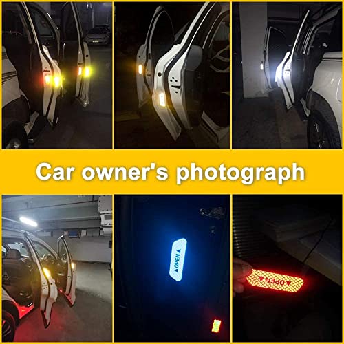 4PCS/Set Car Door Stickers Universal Safety Warning Mark Open High Reflective Tape - Bike Helmet Sticker - Car Motorcycle Accessories Exterior - Night Visibility Safety Sign Tape (Yellow)