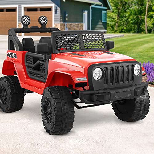Mazam Jeep Kids Ride On Car with 12V Battery Twin Motors and Remote Control Red