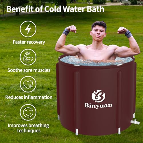 Ice Bath Tub for Athletes Portable Cold Plunge Tub Ice Bath Cold Plunge Tub Outdoor Ice Barrel Ice Bath Tub For Adults Cold Therapy Tub for Recovery (BY9001 New reddish brown-29.5"Φ x 26.8"H)