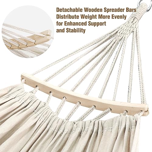 Chihee Cotton Hammock Large Soft Breathable Camping Hammock Holds Up to 660lbs Portable Tree Hammock with Detachable Spreader Bar Pillow 2 Strong Webbings 2 Carabiners Patio Garden Indoor Outdoor