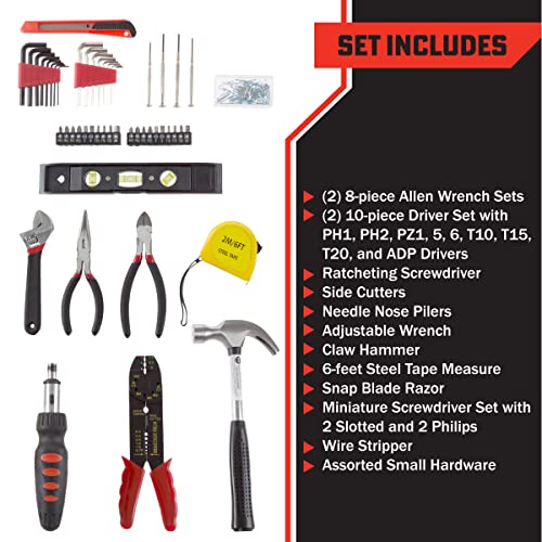 Stalwart Household Hand Tools, 130 Piece Tool Set by, Set Includes – Hammer, Wrench Set, Screwdriver Set, Pliers (Great for DIY Projects)