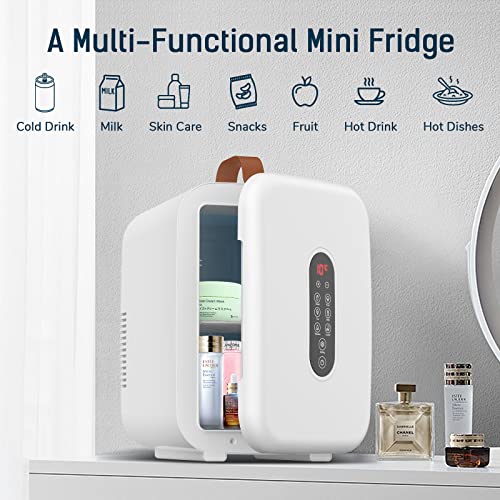 ADVWIN Mini Fridge, 10 Liter Skincare Fridge for Bedroom - Upgraded Temperature Control Panel - AC/12V DC Thermoelectric Portable Cooler and Warmer, White