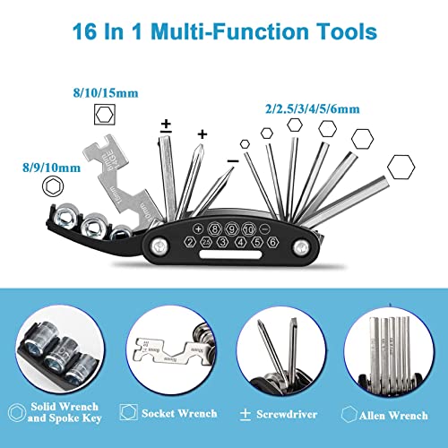 Mini Bike Pump & Tire Puncture Repair Kit & Multi-Function Bike Bicycle Cycling Mechanic Repair Tool Kit & Cycling Bicycle Bike Bag