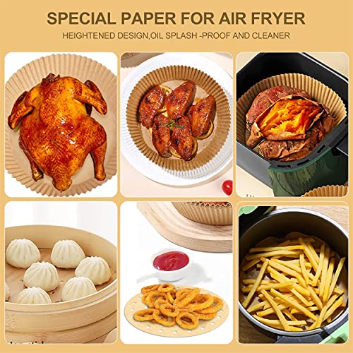 100 PCS Air Fryer Disposable Paper Liner, Non-Stick Air Fryer Disposable Liners 7.9 Inch, Baking Roasting Food Grade Paper for Air Fryer, Microwave Oven, Frying Pan, Oil-proof, Water-proof (100PCS-7.9 inch Round)