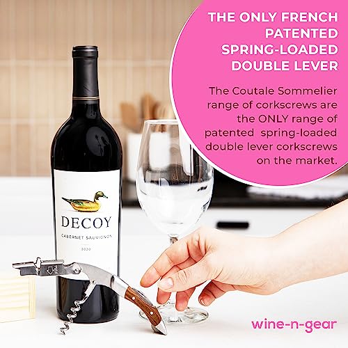 (Naturalwood) - Prestige By Coutale Sommelier - The French Patented Spring-Loaded Double Lever Waiters Corkscrew and Wine Bottle Opener (Naturalwood)