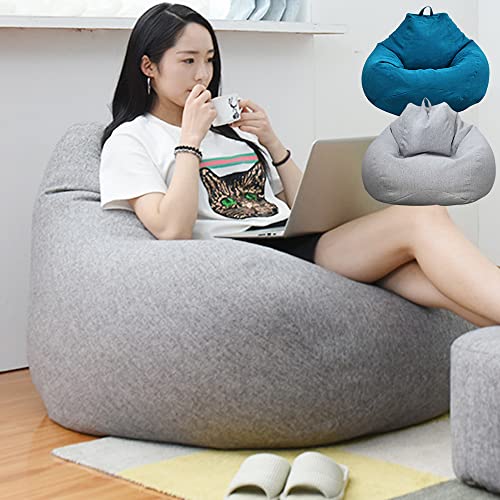 Bean Bag Cover with Handle and Side Pockets Lazy Bag Cover Washable Soft Fabric (Grey 70x80cm)