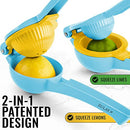 Zulay Metal 2-In-1 Lemon Lime Squeezer - Hand Juicer Lemon Squeezer - Max Extraction Manual Citrus Juicer (Blue Yellow)