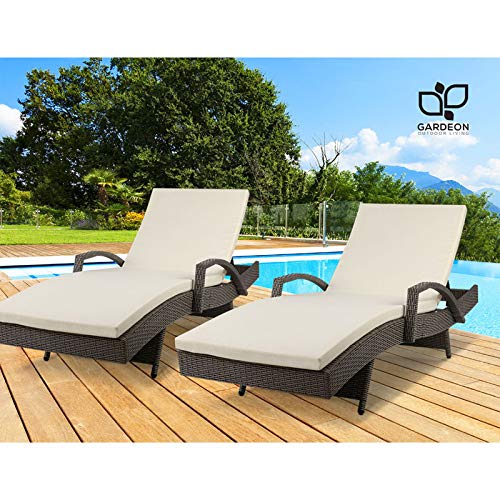 Gardeon Set of 2 Sun Lounge Camping Chair Wicker Lounger Rattan Day Bed, Chaise Beach Chairs Outdoor Furniture Garden Patio Setting Pool Backyard, Cushion Armrest Adjustable Backrest Grey