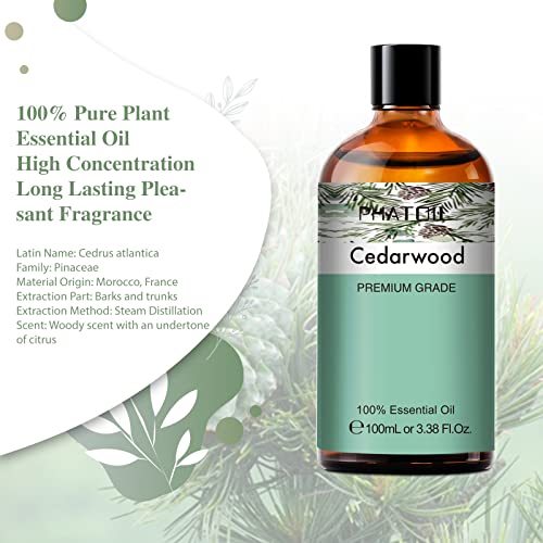 PHATOIL Cedarwood Essential Oil 100ML, Essential Oils for Diffuser, Humidifier, Aromatherapy, DIY Candle and Scented Products Making (Cedarwood, 100ml)