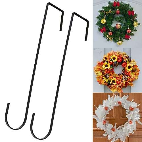 ZningEsxi 2 Pack Wreath Hanger for Front Door 30cm Metal Over Wreaths Hook Christmas Halloween Home Decor for Hanging Clothes Towel Bag Door Sign(Black)