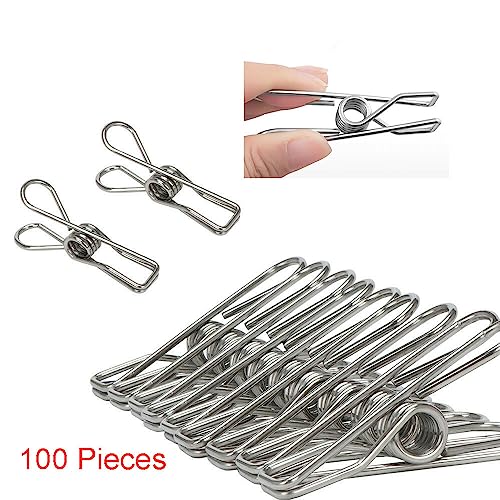 ZONADA 100 Pcs Multipurpose Stainless Steel Wire Clips Clothes Pegs Hanging Clips Pins Laundry Windproof Strong Clamps for Household and Office