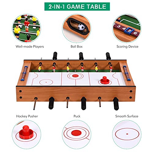 Costway Mini Multi Game Table, 2-in-1 Combo Game Set with Foosball Table, Air Hockey Table, Portable Tabletop Game Set with All Accessory, Perfect for Game Room, Party, Family Night