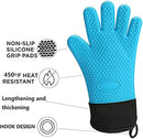 Long Thick Silicone Kitchen BBQ Gloves , Heat-resistant Non-slip Microwave Oven Mitts,Kitchen Baking Cooking Canvas Stitching Grilling Gloves with Inner Cotton Layer for BBQ,Cooking, Baking,Smoker