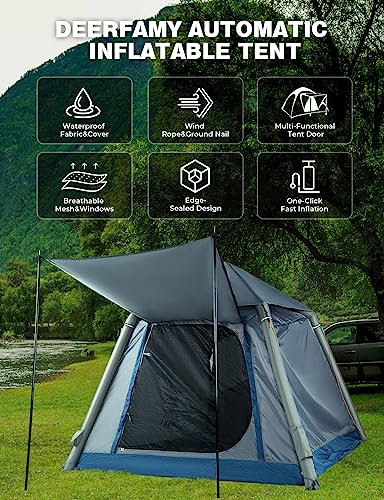 DEERFAMY Automatic Inflatable Tent for Camping, Portable&Waterproof Tent with Electric Pump Easy Setup for Indoor&Outdoor 2-3 Persons, Gray