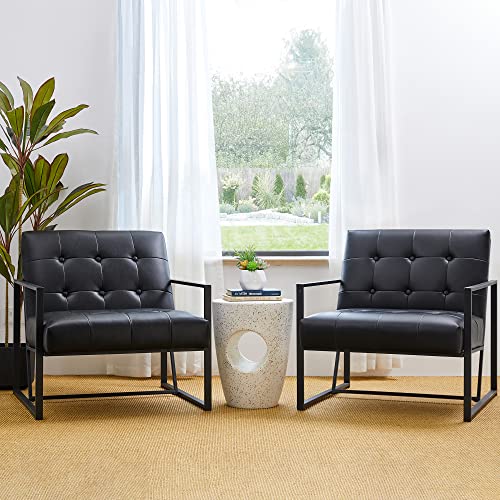 glitzhome Mid Century Modern Accent Chair, Modern Living Room Chairs with Durable Metal Frame,PU Leather Cushioned, Reading Armchairs for Living Room, Bed Room, Home Office, Black