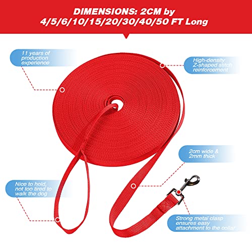 Dog/Puppy Obedience Recall Training Agility Lead 4ft 5ft 6ft 10ft 15ft 20ft 30ft 50ft Long Nylon Training Dog Leash for Small Medium Large Dogs