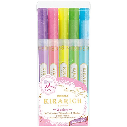 Zebra Glitter Highlighter, Kirarich, Pack of 5 (WKS18-5C)