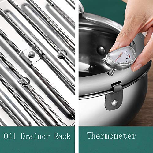 Deep Fryer Pot - Japanese Tempura Small Deep Fryer Stainless Steel Frying Pot With Thermometer,Lid And Oil Drip Drainer Rack for French Fries Shrimp Chicken Wings and Shrimp (24cm/9.4inch)