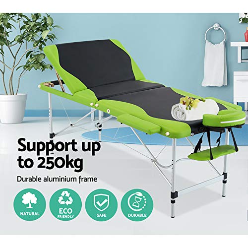 Zenses Massage Table 75cm Portable 3 Fold Aluminium Beauty Bed Green