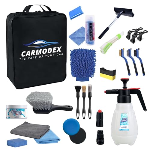 Carmodex Car Wash Cleaning Kit, Manual Foam Sprayer, Premium Brushes, Professional Interior/Exterior Car Detailing Kit – Car Care Gift Tool Set for Women and Men, 25pcs Car Detailing Kit for Vehicles