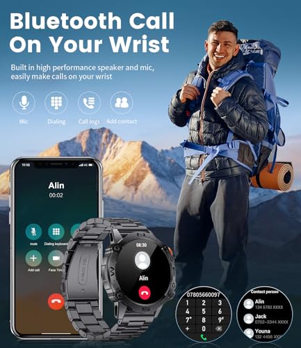 LIGE Smart Watch for Men, 1.43" AMOLED HD 360mAh Smartwatch with Bluetooth Call, Heart Rate/Sleep/Blood Oxygen Monitor, IP68 Waterproof 2 Straps Smart Watch Compatible with Android iPhone iOS Black