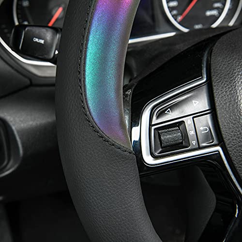 CAR-GRAND Reflective Leather Steering Wheel Cover,14.5~15 inch Universal Fit for 95% Suvs,Sedans,Vans,Trucks Unique Design for Cute Adorable Women Girly (Black)