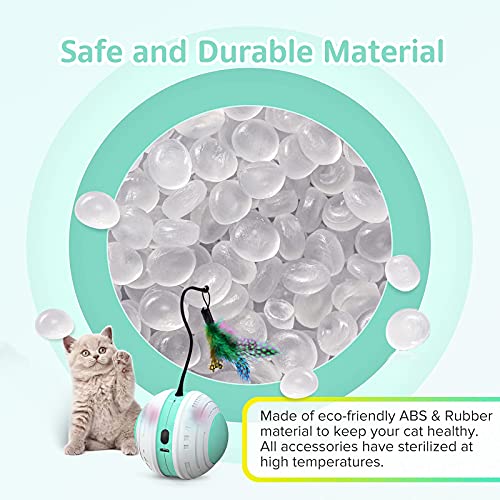 Beedove Interactive Cat Toys, 360 Degree Self Rotating Feather Robotic Cat Ball, USB Rechargeable Electric Kitten Toys with LED Lights and Funny Bird Sound for Indoor Cats/Pets