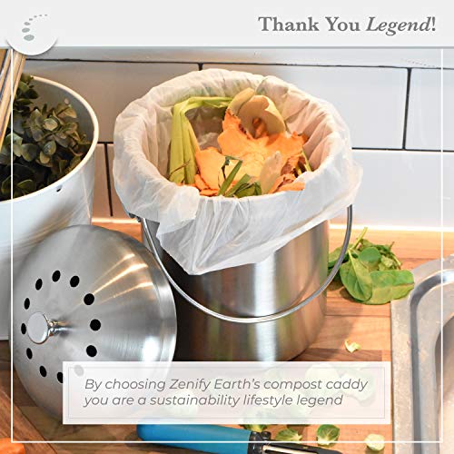 Zenify Earth Stainless Steel Compost Bin Kitchen Countertop 5L - Odourless Double Charcoal Caddy - Australian Owned